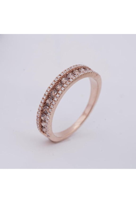 14K Rose Gold Plated Anniversary Wedding Band Ring Chocolate Cubic Zirconia Silver