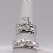 Silver & Stone Jewels 14K White Gold Finish Wedding Ring Set His & Hers Matching Bands with Cubic Zirconia