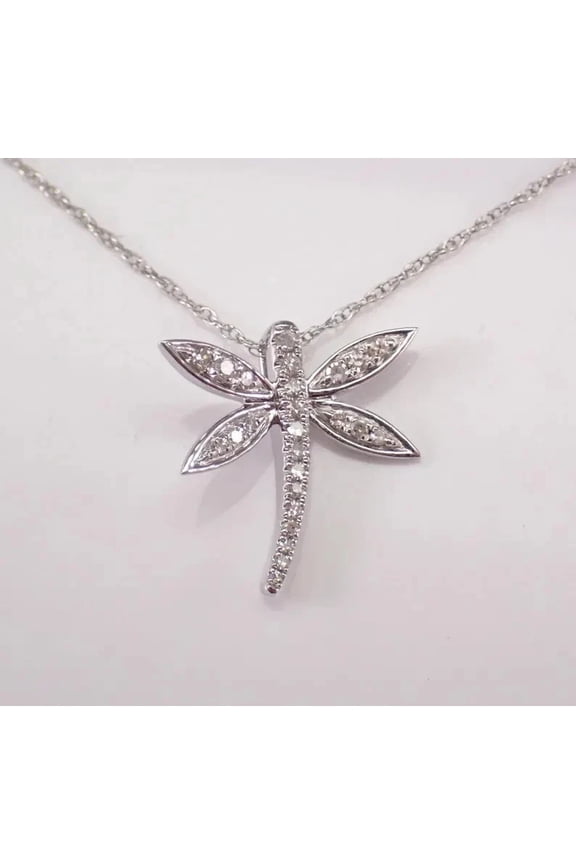 14K White Gold Plated 0.12 Ct Round Cut Cubic Zirconia Dragonfly Pendant