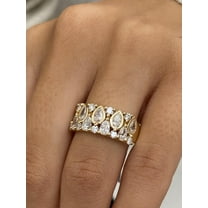 Silver & Stone Jewels 14K Yellow Gold Finish Pear Cut Cubic Zirconia Stackable Wide Women Wedding Band Ring Silver