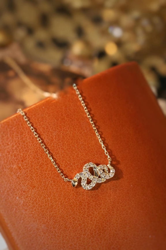 14K Yellow Gold Finish Round Cut Cubic Zirconia Snake Pendant For Gift