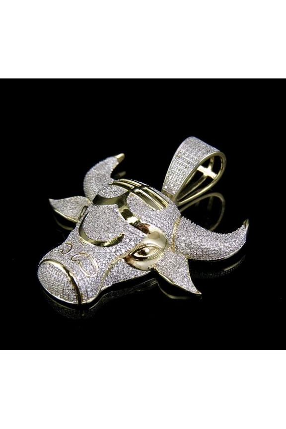 Round Cut Cubic Zirconia Zodiac Sign Bull Pendant 14K Yellow Gold Finish