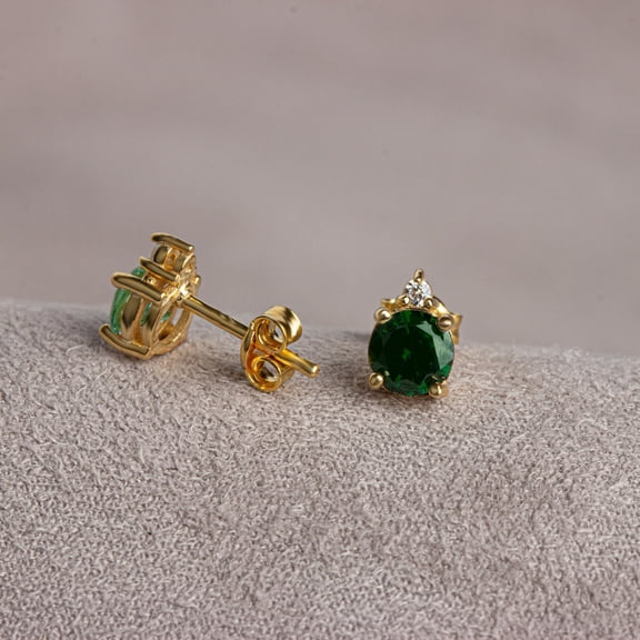 Silver & Stone Jewels 14K Yellow Gold Finish Silver Round Cut Cubic Zirconia Women's Stud Earrings