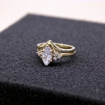 Silver & Stone Jewels 14K Yellow Gold Plated Marquise Cut Cubic Zirconia Bridal Ring Set Engagement Ring with Curved Wedding Band