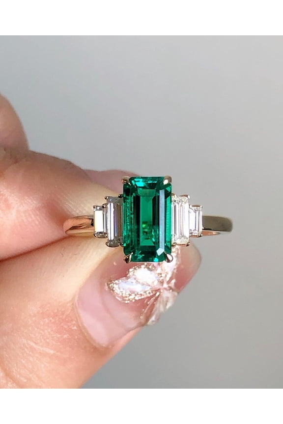 14K Yellow Gold Plated Solitaire Engagement Ring for Women Green Cubic Zirconia