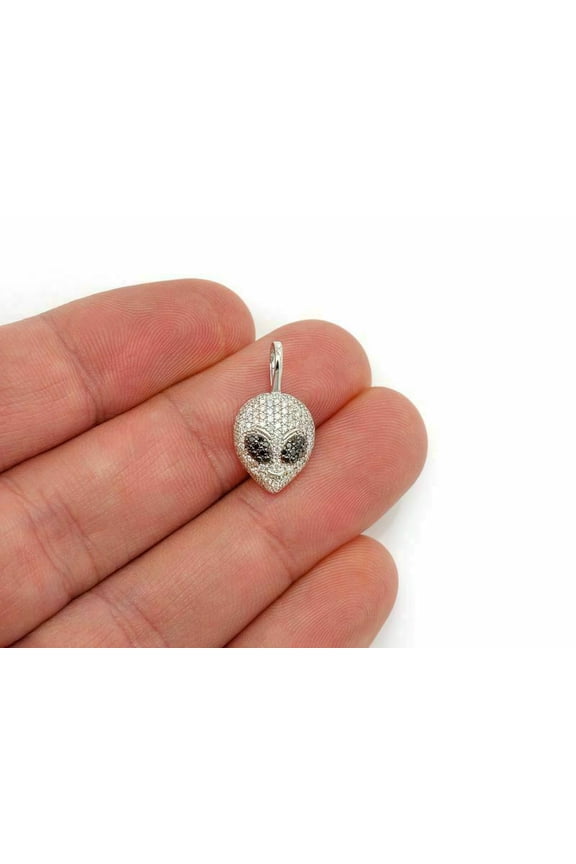 1CT Black CZ Alien Head Halloween Pendant 14K White Gold Finish