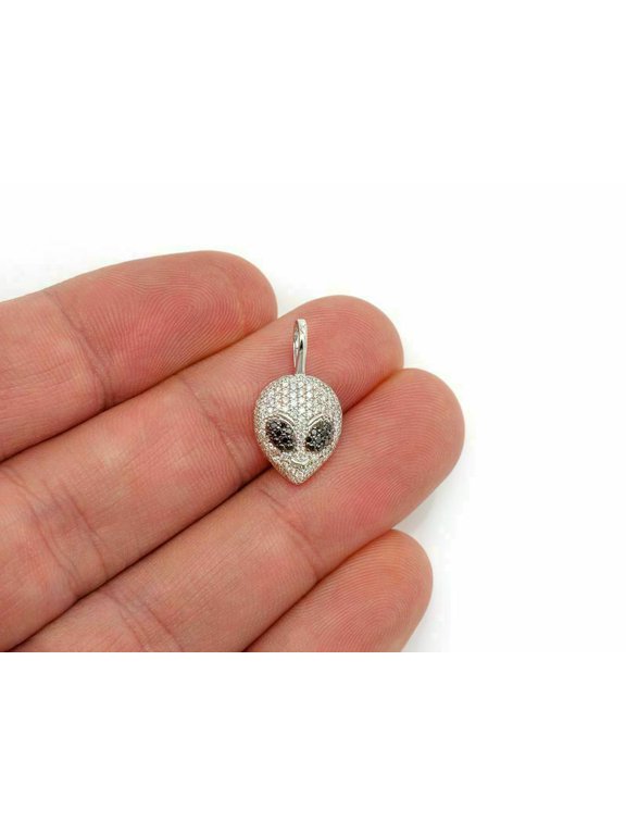 1CT Black CZ Alien Head Halloween Pendant 14K White Gold Finish