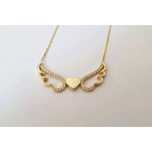 Silver & Stone Jewels 1Ct Round Cut Cubic Zirconia Angel Wings Necklace for Women 14k Yellow Gold Plated Silver