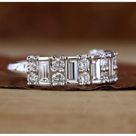 Silver & Stone Jewels 1ct Baguette CZ Women's Wedding Eternity Band Ring 925 Silver