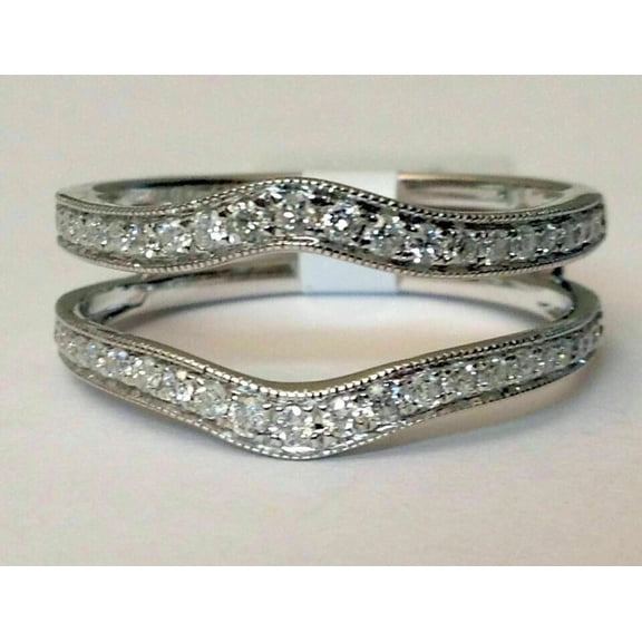 Silver & Stone Jewels 2 Ct Round Cubic Zirconia Enhancer Ring Guard Wrap Band 14k White Gold Plated