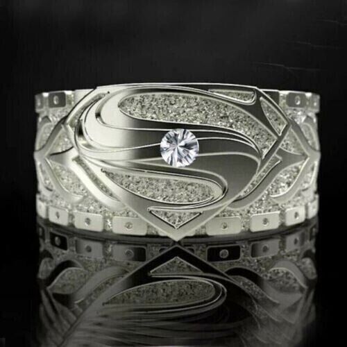 Silver & Stone Jewels 2 Ct Round Cut CZ 14k White Gold Finish Superman "S" Men's Ring