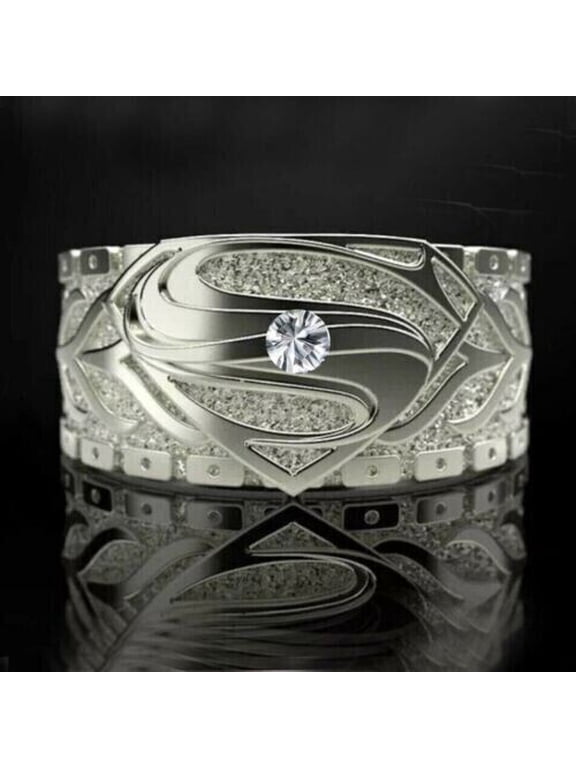 2 Ct Round Cut CZ 14k White Gold Finish Superman "S" Men's Ring