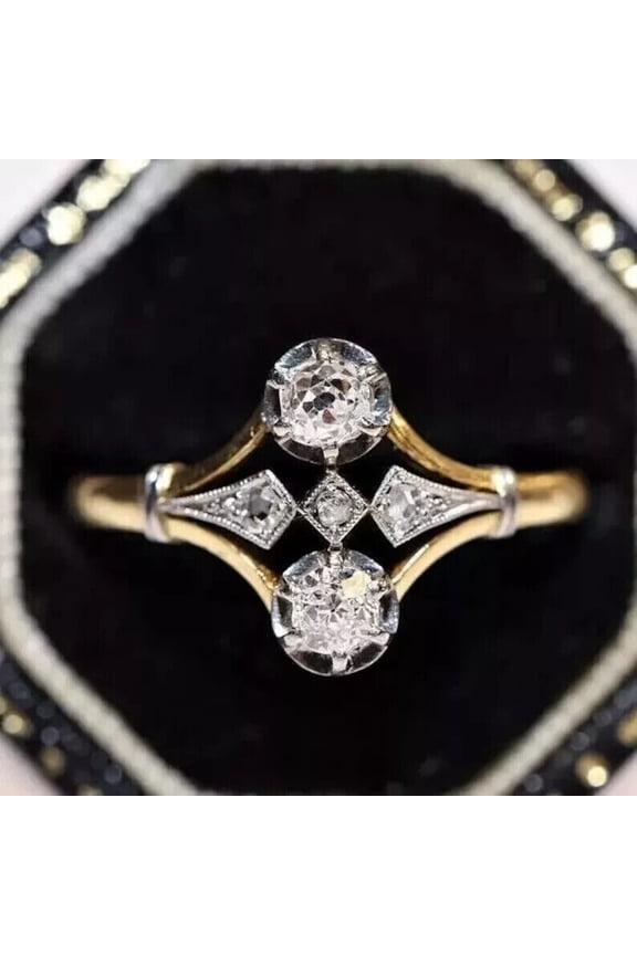 2 Ct Round Cut Cubic Zirconia Wedding Art Deco Ring 14K Two-Tone Gold Finish