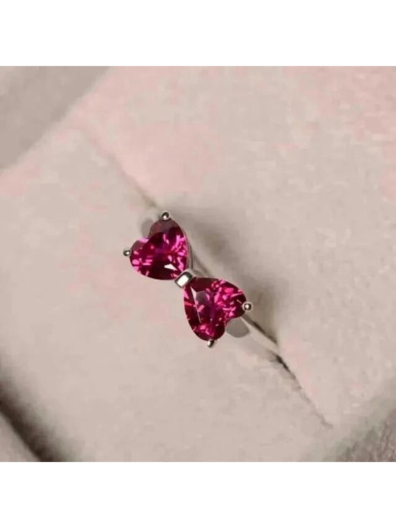 2CT Double Heart Ruby Valentines Day Ring 14K White Gold Plated Lab Created 925