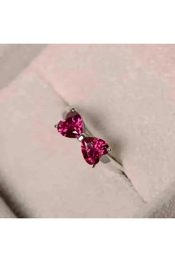 2CT Double Heart Ruby Valentines Day Ring 14K White Gold Plated Lab Created 925
