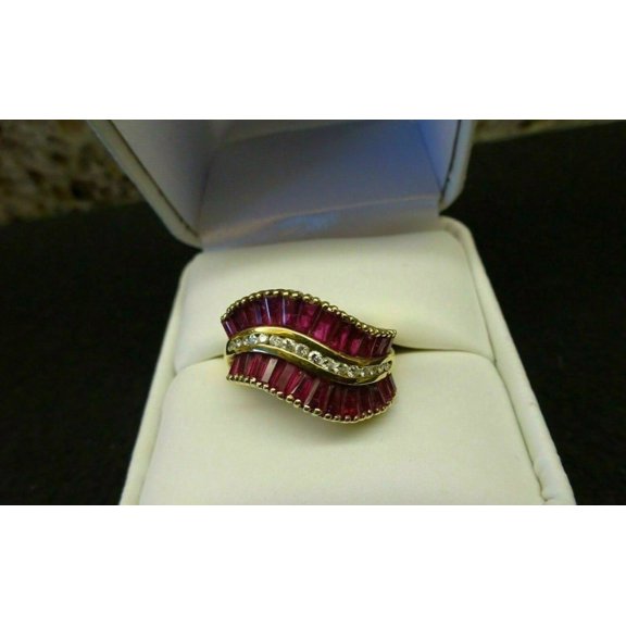 Silver & Stone Jewels 2Ct Baguette Cut Pink Cubic Zirconia Wedding Womens Ring 14K Yellow Gold Plated