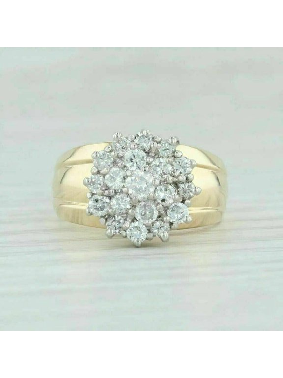 2Ct Roud Cubic Zirconia Waterfall Cluster Cocktail Ring 14K Yellow Gold Plated