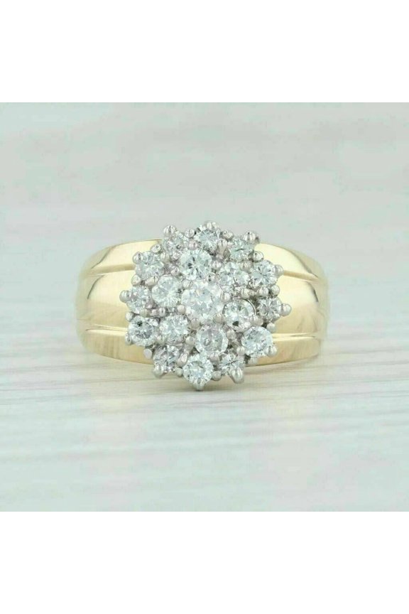 2Ct Roud Cubic Zirconia Waterfall Cluster Cocktail Ring 14K Yellow Gold Plated