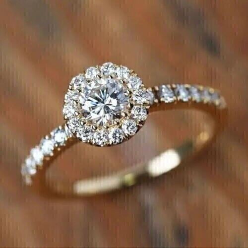Silver & Stone Jewels 2Ct Round Cubic Zirconia Women Halo Engagement Ring 14K Yellow Gold Plated