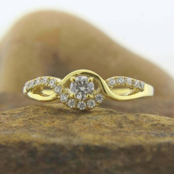Silver & Stone Jewels 2Ct Round Cut CZ Swirl Halo Engagement Ring 14K Yellow Gold Finish