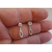 Silver & Stone Jewels 2Ct Round Cut Cubic Zirconia Fancy Drop-Dangle Earring 14K White Gold Finish
