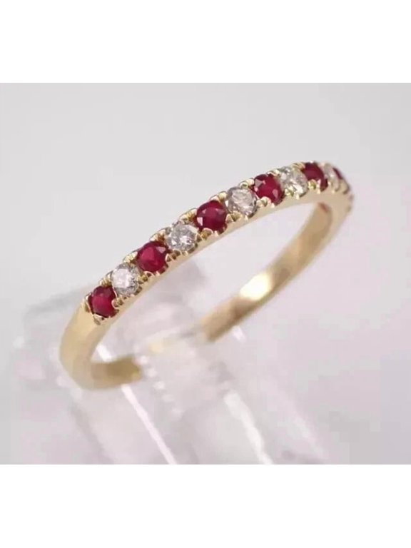 2Ct Round Cut Red Ruby Eternity Wedding Band Ring 14k Yellow Gold Plated
