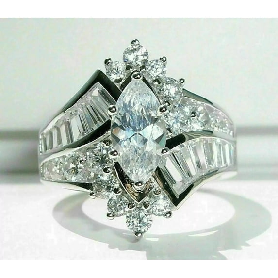 Silver & Stone Jewels 3.00Ct Marquise Cut CZ Engagement Ring 14K White Gold Plated