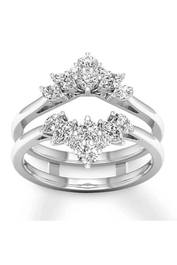 3.00Ct Round Cut Cubic Zirconia Enhancer Guard Wrap Ring 14k White Gold Plated