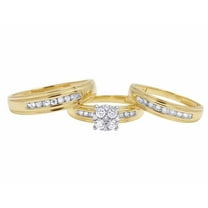 Silver & Stone Jewels 3-Piece Gold Finish CZ Cluster Bridal Ring Set – Wedding Engagement Bands for Him & Her
