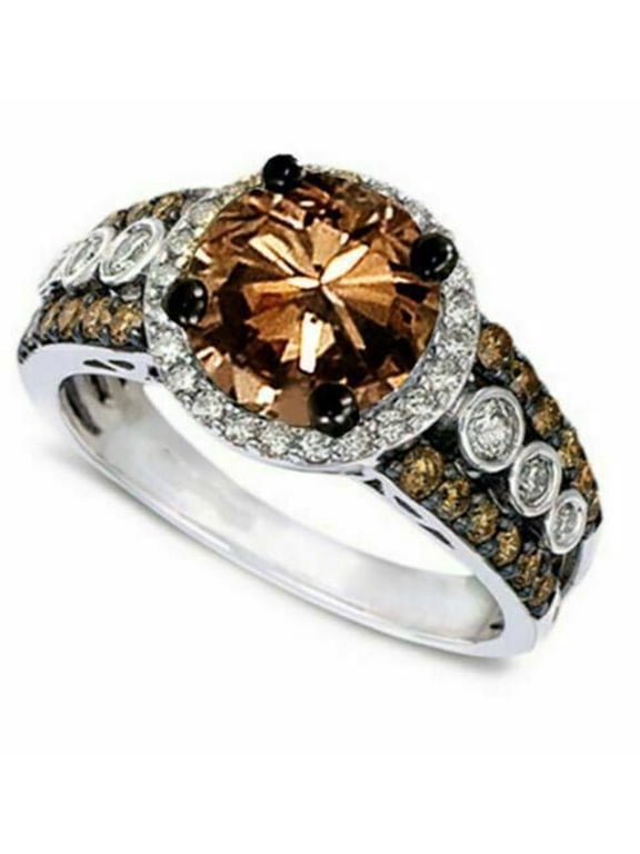 3CT Round Cut Chocolate Cubic Zirconia Engagement Ring 14K White Gold Plated