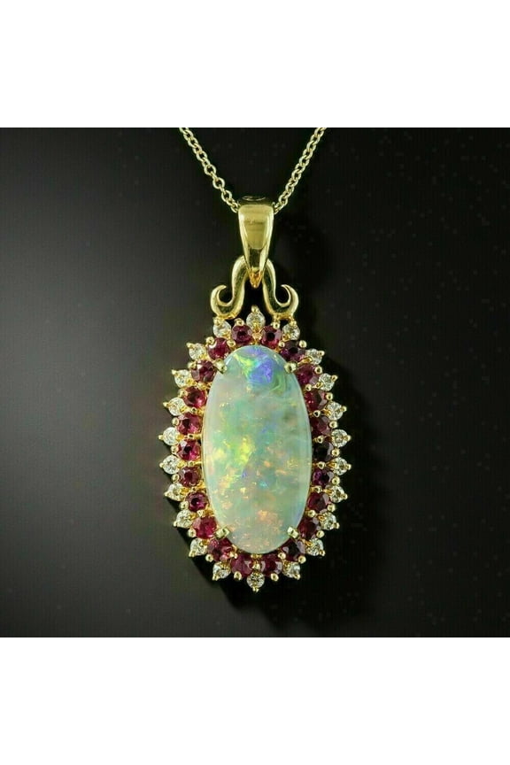 3Ct Oval Cut Fire Opal Halo Pendant Necklace 14k Rose Gold Finish Free Chain