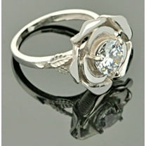 Silver & Stone Jewels 3Ct Round Cubic Zirconia Wedding Rose Flower Ring 14K White Gold Finish