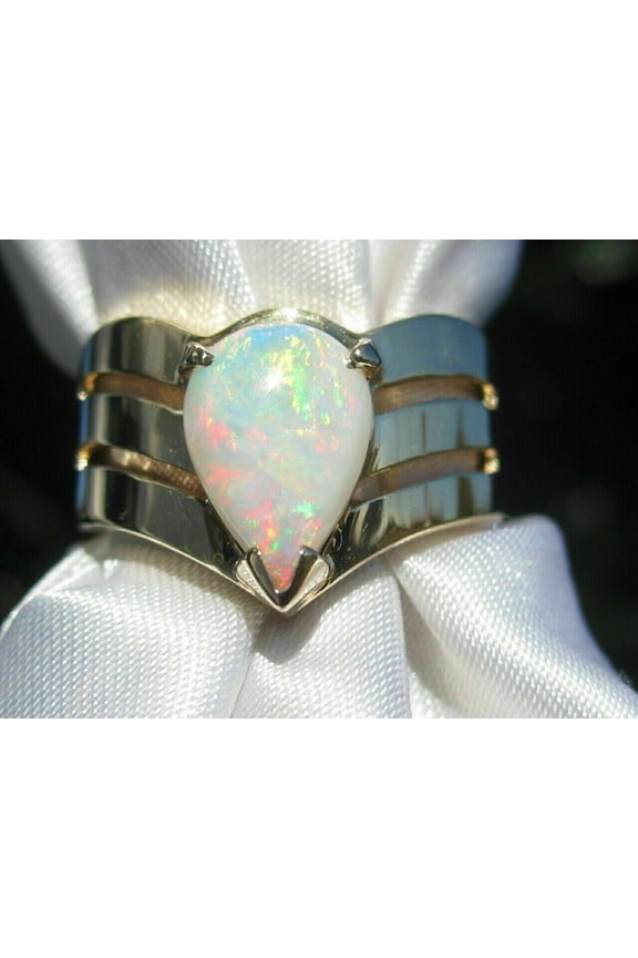 3Ct pear Cut Lab Created Fire Opal 14k White Gold Finish 925 Engagement Ring