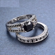Silver & Stone Jewels Black Cushion Cubic Zirconia 14K White Gold Plated Engagement Wedding Bridal Ring Set