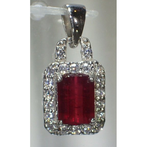 Silver & Stone Jewels Blood Red 8x6mm Ruby CZ 14K White Gold Plated 925 Silver Pendant