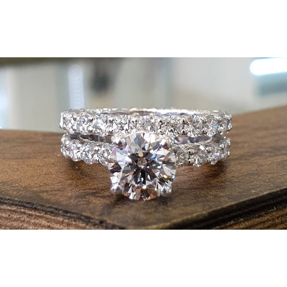 Silver & Stone Jewels Bridal Engagement Wedding Ring Set Cubic Zirconia Round Cut 14K White Gold Finish for Women