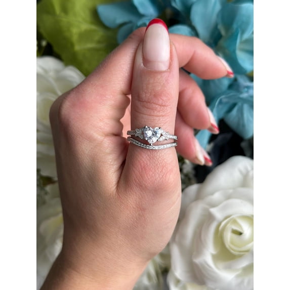 Silver & Stone Jewels Butterfly Two Piece Weddign Bridal Ring Set Round Cut CZ 14K White Gold Finish