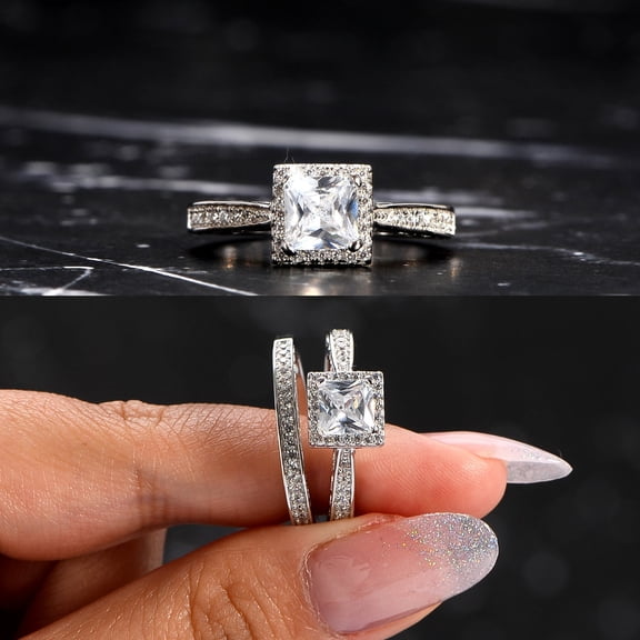 Silver & Stone Jewels CZ Engagement Ring Set 2-Piece Bridal Set for Women, Perfect Gift for Wife, Girlfriend, Anniversary or Proposal