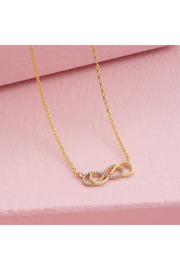 Claasic Round Cut Cubic Zirconia 14K Yellow Gold Finish Infinity Pendant