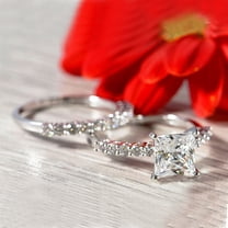 Silver & Stone Jewels Classic 14K White Gold Finish Silver Princess Cut CZ Bridal Ring Set