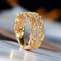 Silver & Stone Jewels Cubic zirconia Hollow Ring, Romantic Wedding Band, Vacation Style Jewelry Anniversary Gifts For Women