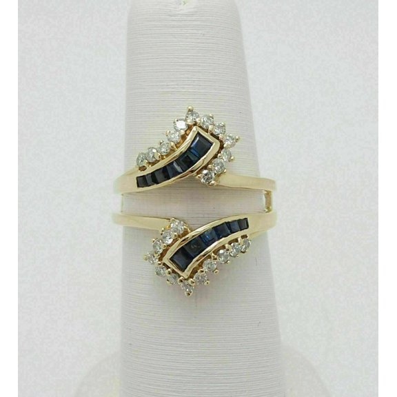 Silver & Stone Jewels Gold Finish Blue CZ Bypass Ring Elegant Double Band Statement Ring for Women