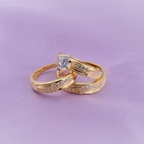 Silver & Stone Jewels His & Her Round Cut Cubic Zirconia 14K Yellow Gold Finish Wedding Engagement Trio Ring Set