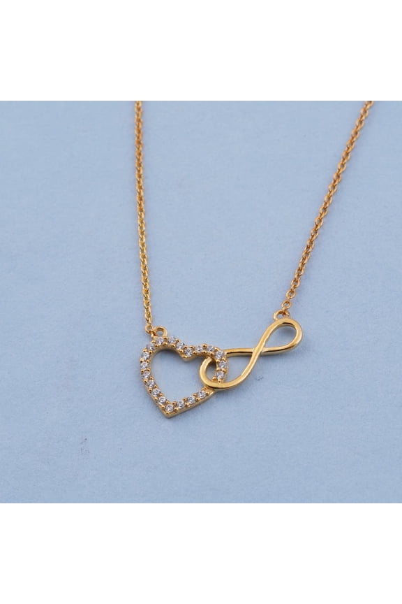 Infinity Heart Shape Round Cut Cubic Zirconia 14K Yellow Gold Finish Pendant