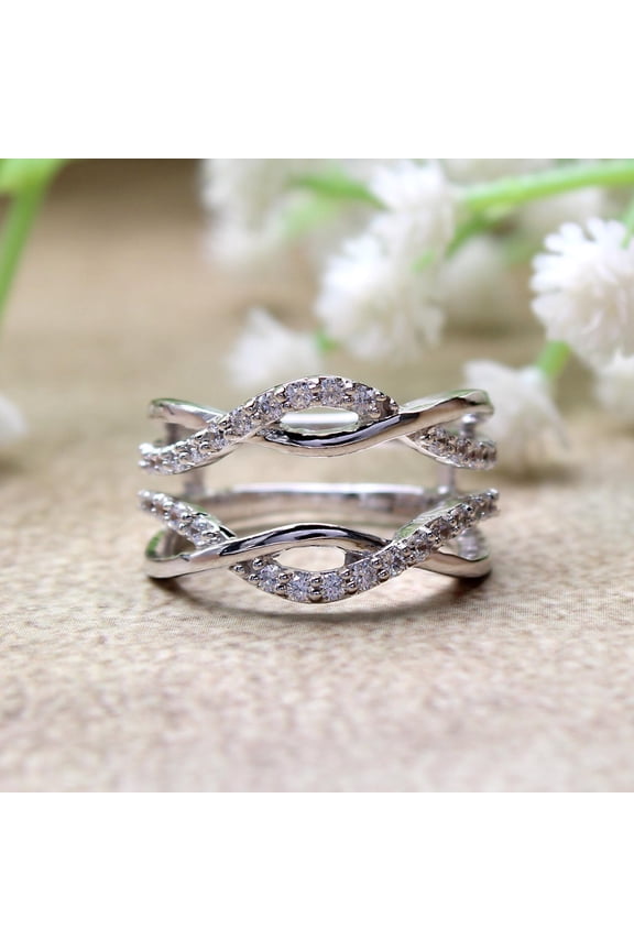 Infinity Twist Ring Set 14K White Gold Finish Cubic Zirconia Stackable Bands for Women