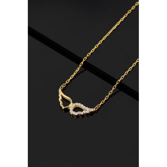 Silver & Stone Jewels Little Angel Wing 14K Yellow Gold Finish Round Cut Cubic Zirconia Pendant Necklace