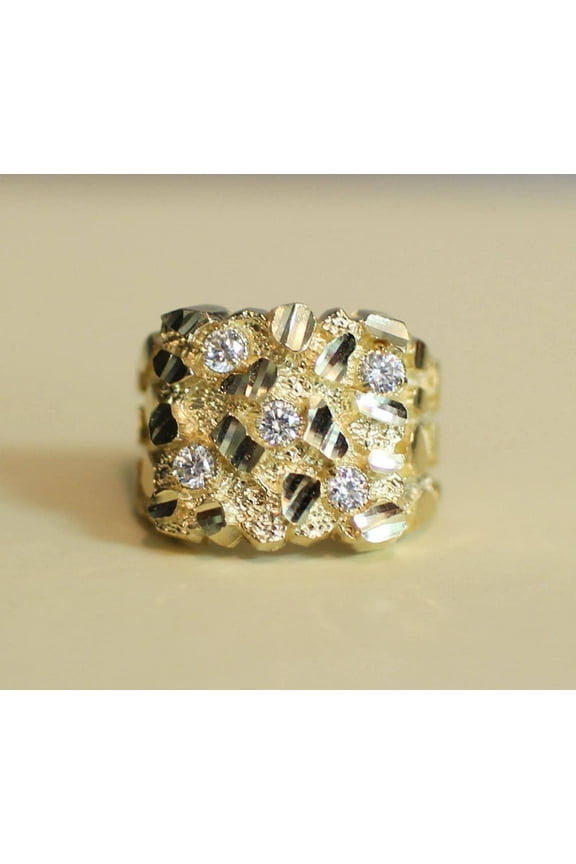 Men's 14K White Gold Finish Round Cut Cubic Zirconia Nugget Ring