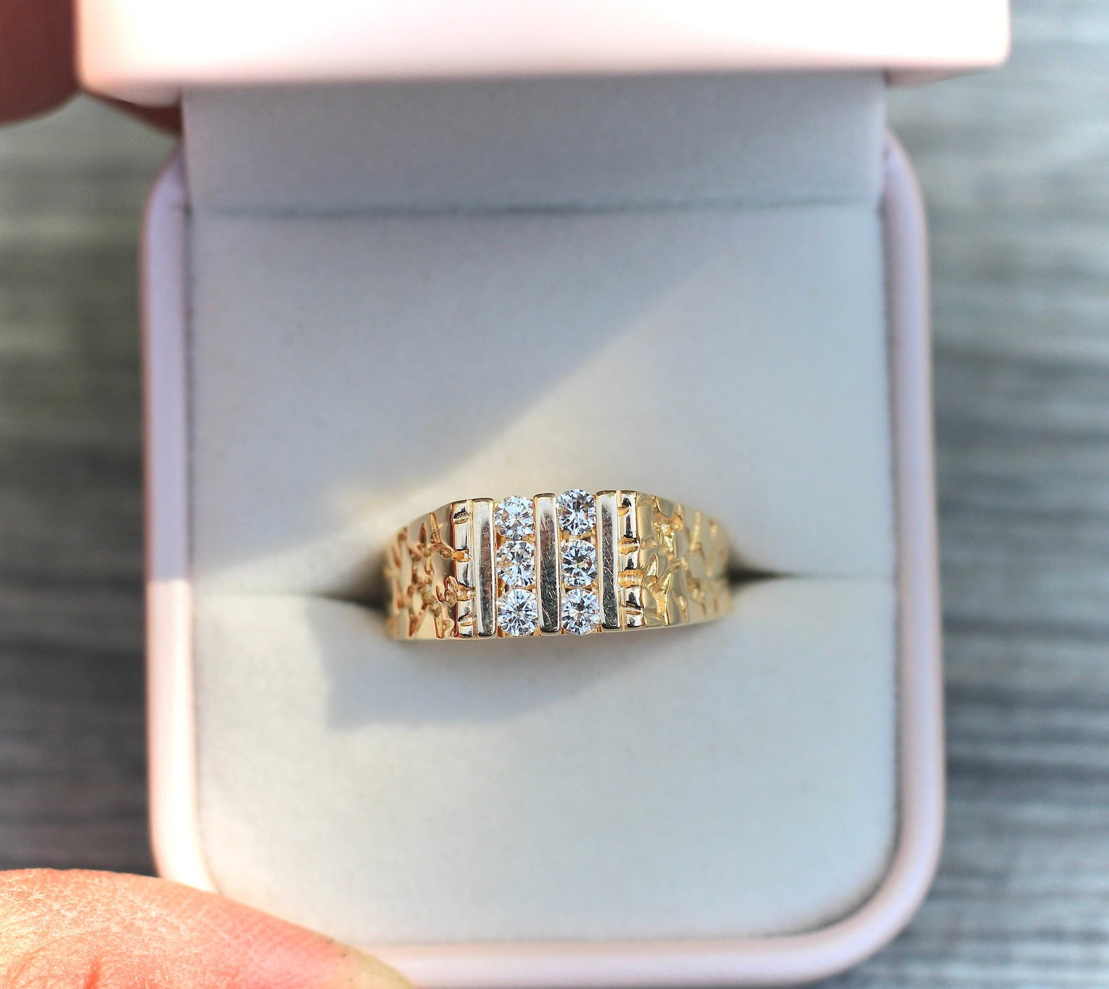 Silver & Stone Jewels Men's Nugget Engagement Ring Round Cut Cubic ...