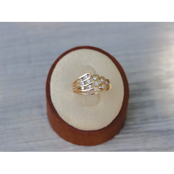 Silver & Stone Jewels Multi-Row Gold Ring with Round CZ Open Band Statement Ring for Women Unique Fashion Jewelry