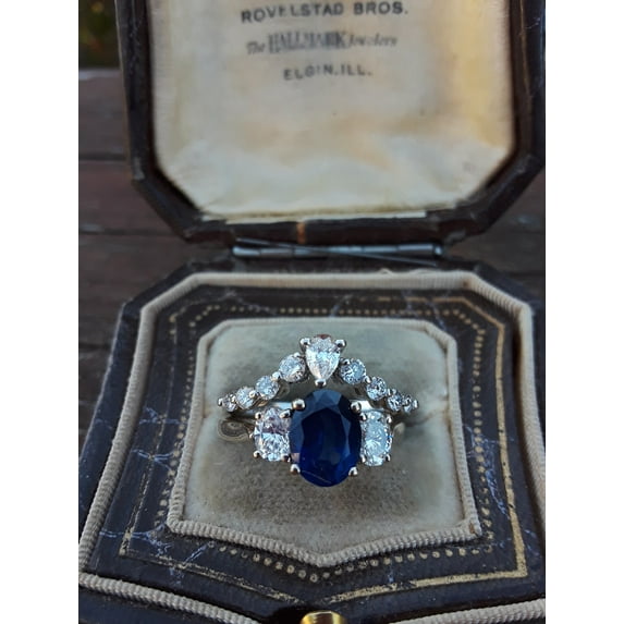 Silver & Stone Jewels Oval Cut Blue Cubic Zirconia 14K White Gold Finish Wedding Bridal Ring Set